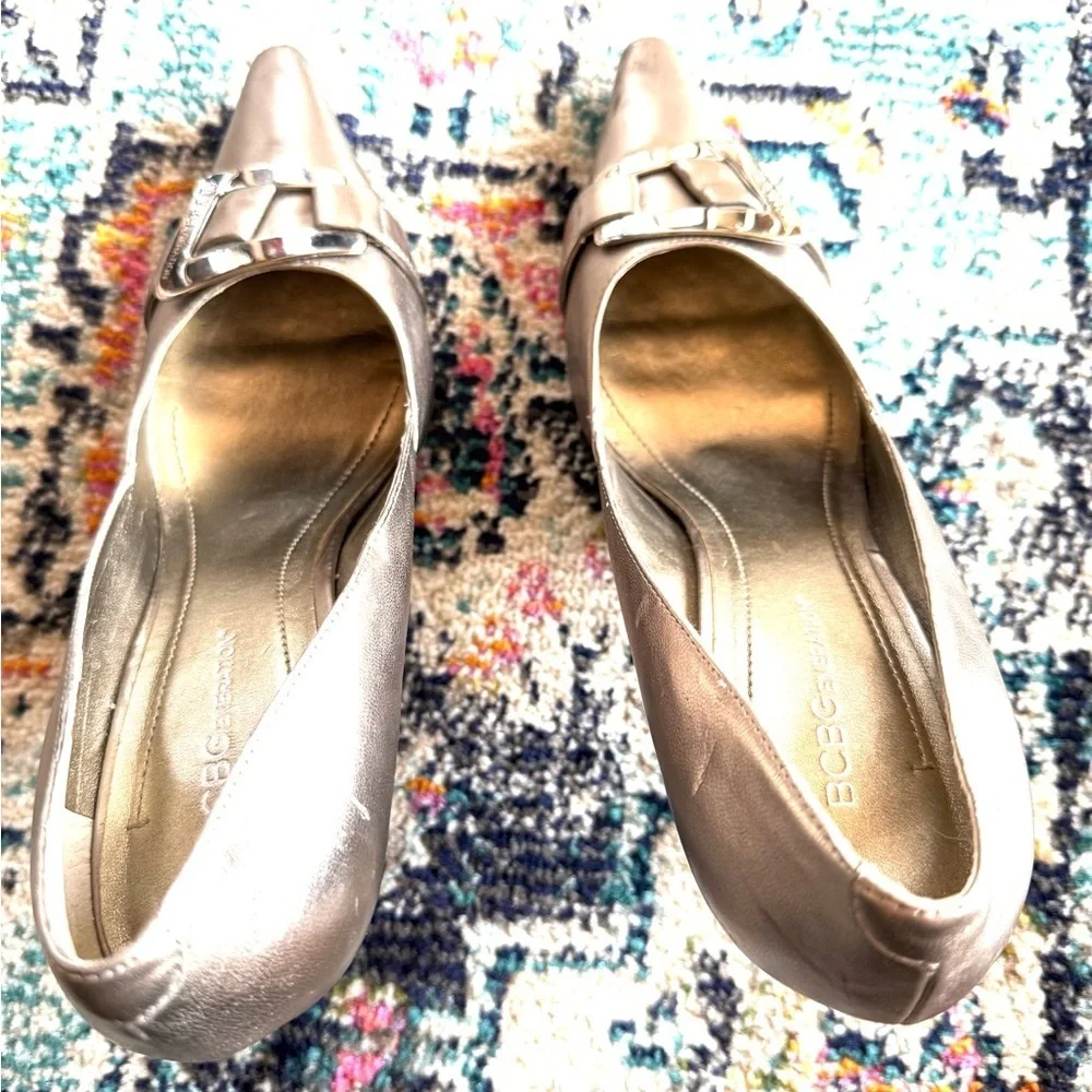 BCBGeneration Metallic Pointed Toe Heels with Buckle Detail – Elegant Pumps